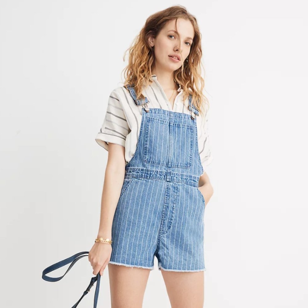 Pinyon Short Overalls in Pinstripe